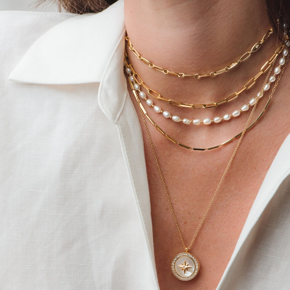 GOLD AND PEARL NECKLACE STACK