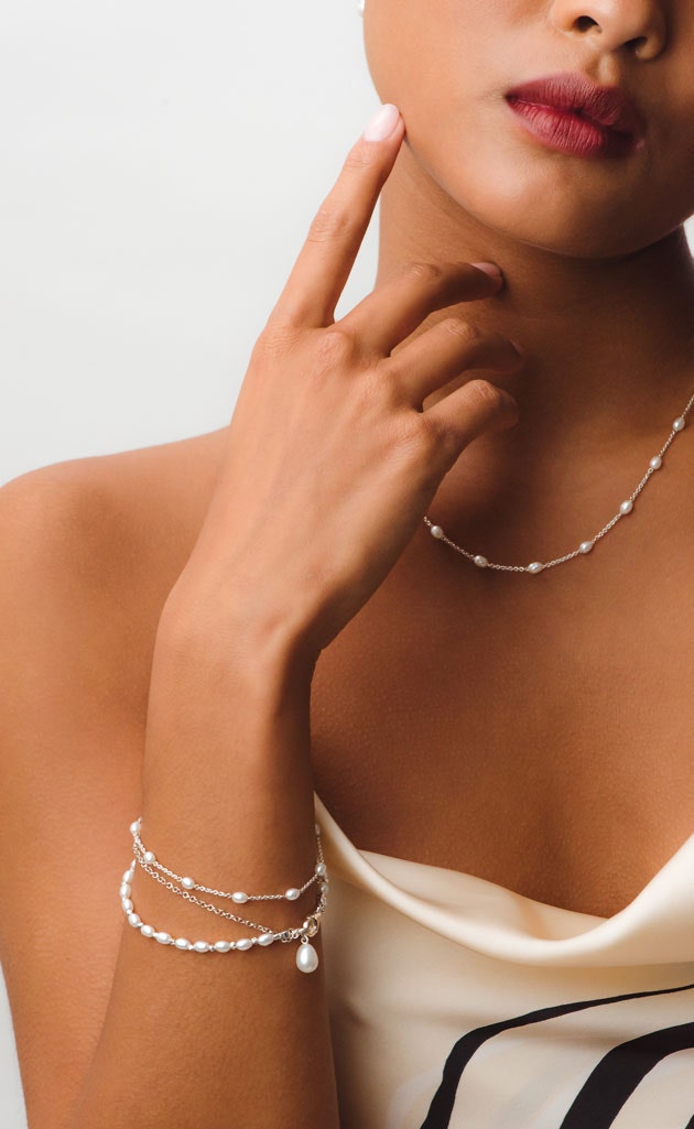 seed pearl bracelet stack in sterling silver