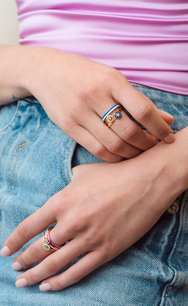 ENAMEL RING STACK WITH GOLD ETERNITY RINGS