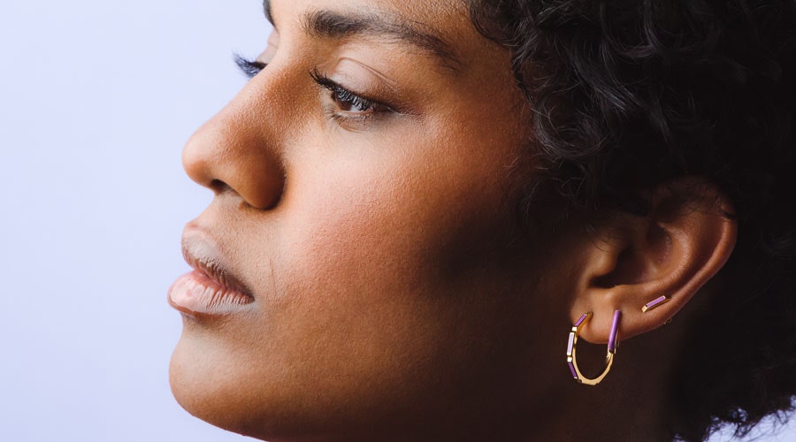 purple enamel ear stack
