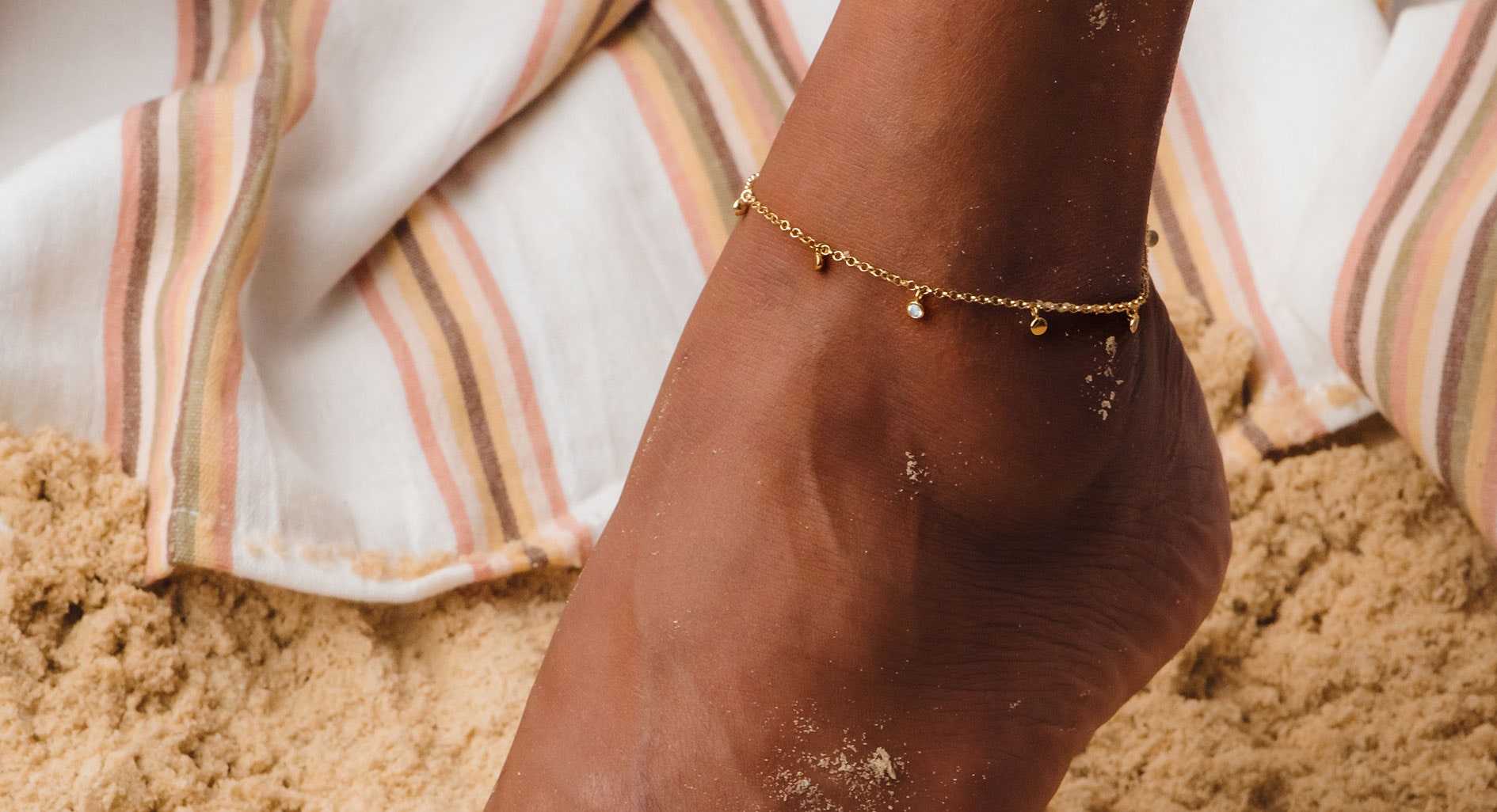 gold chain anklet with sapphires