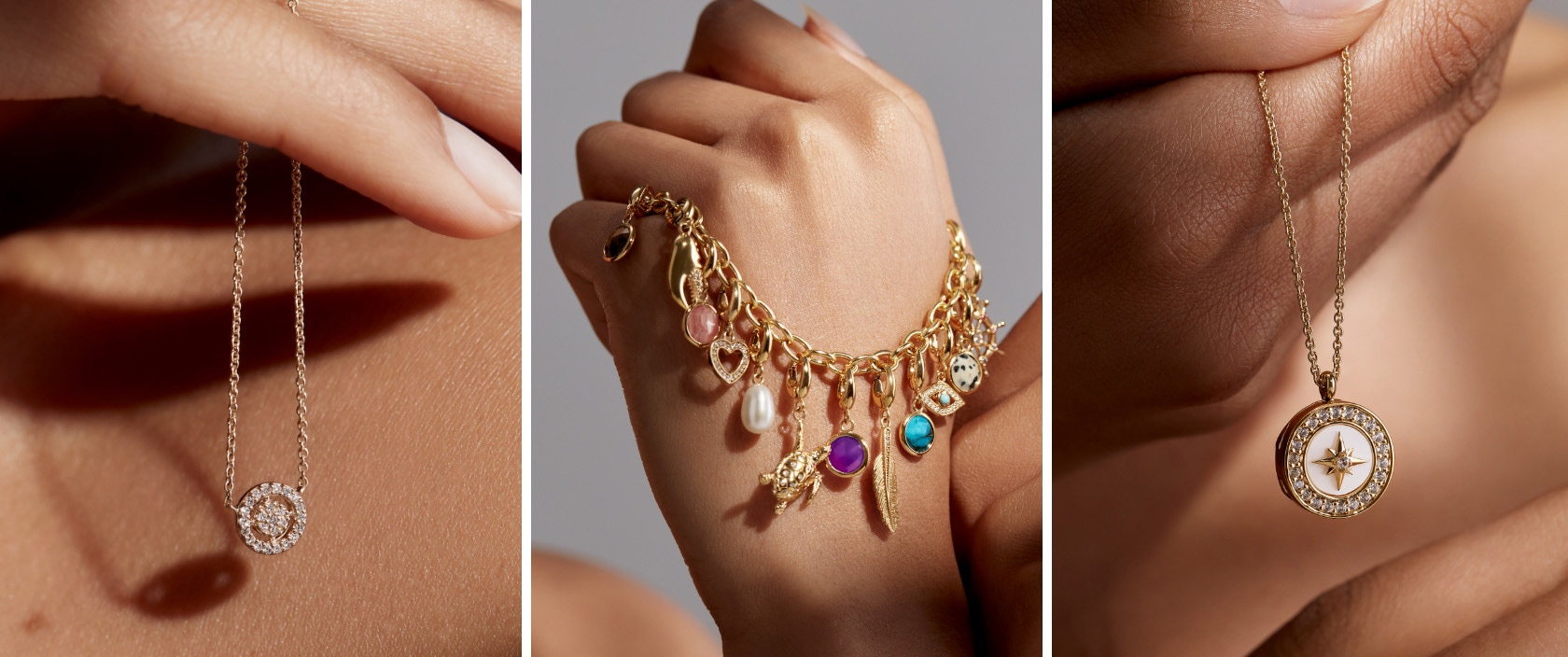 Necklace and bracelet stack with diamond earrings