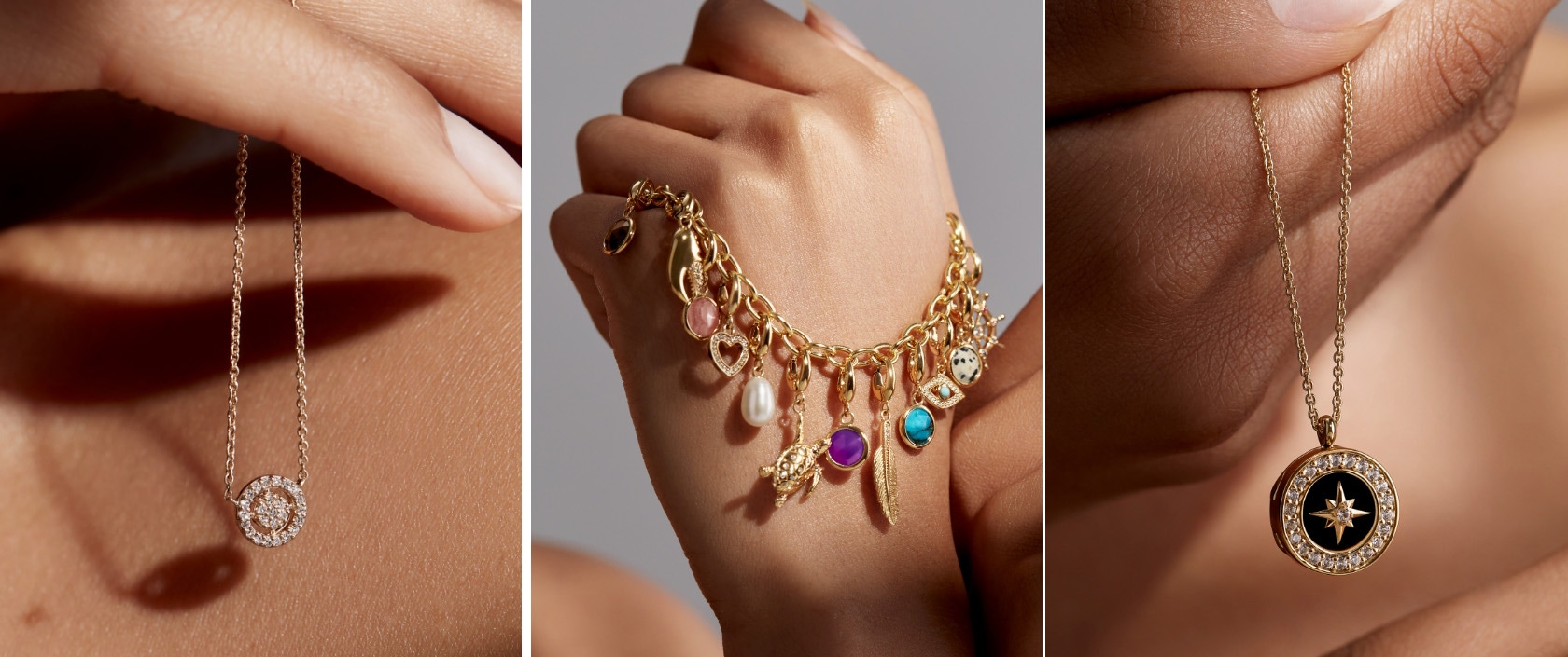 Necklace and bracelet stack with diamond earrings