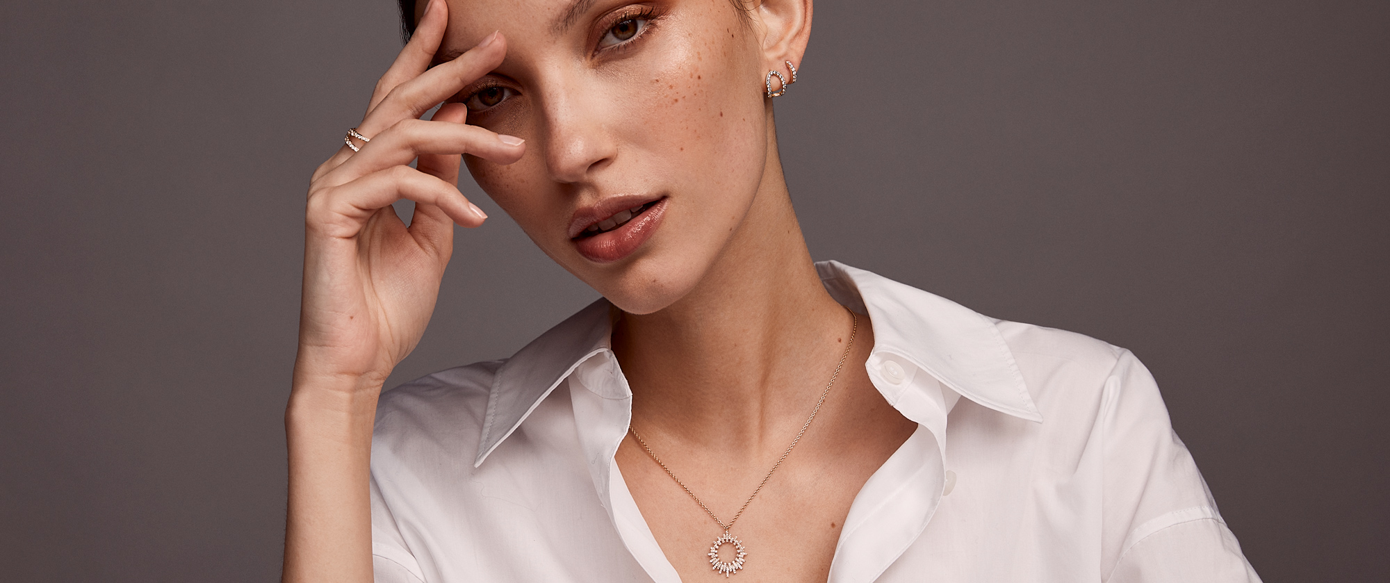 Necklace and bracelet stack with diamond earrings